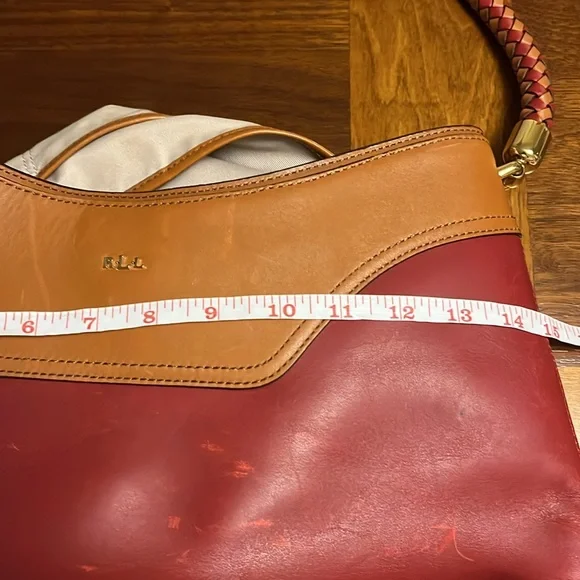 Ralph Lauren burgundy/ brown cow hide  Leather Hobo Bag, good preowned bag - Picture 9 of 17